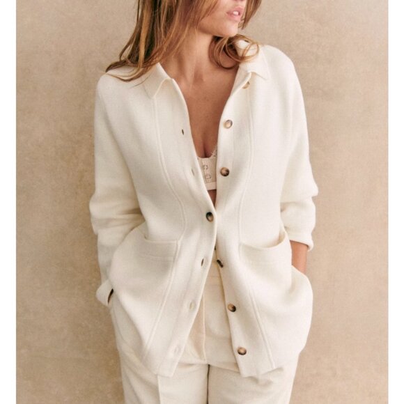 BEST Sezane Will Cardigan Medium Ecru Ivory Cream Knit French Blazer Jacket
